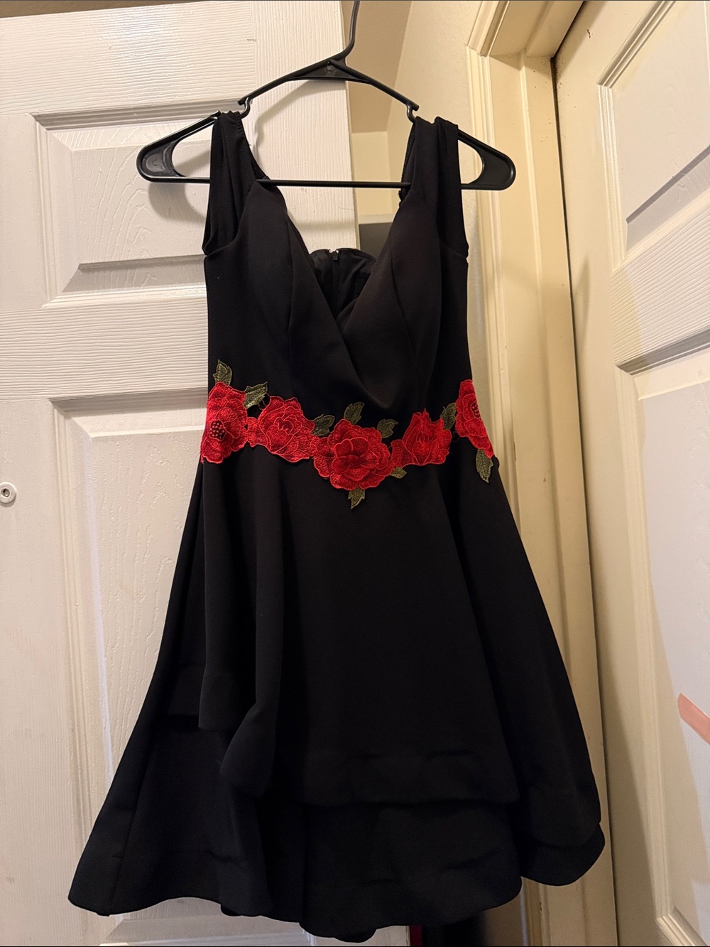 B Darlin Black Mini Dress with Red Rose Applique